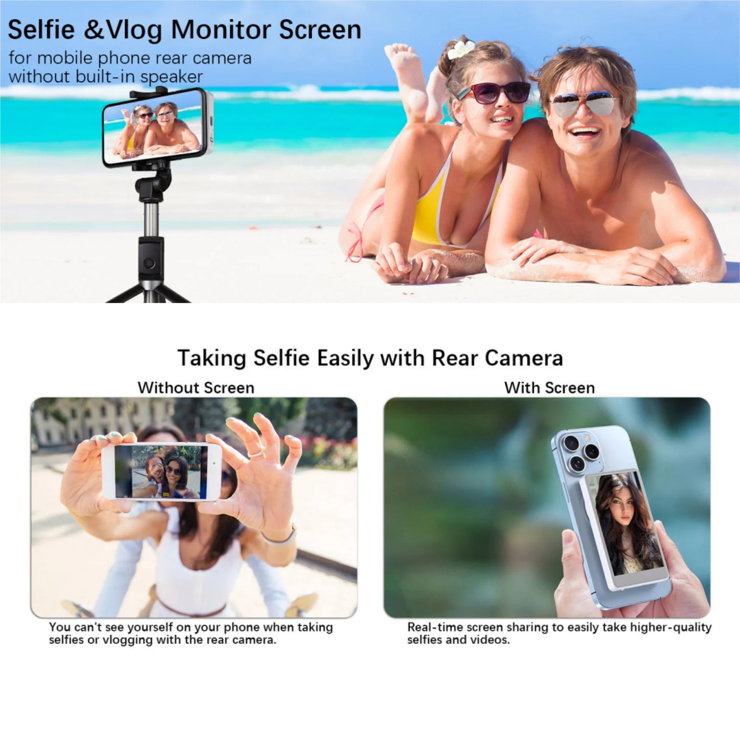 Magnetic Phone Vlog Selfie Monitor Screen for Rear Camera Compatibility with iPhone and Android Devices